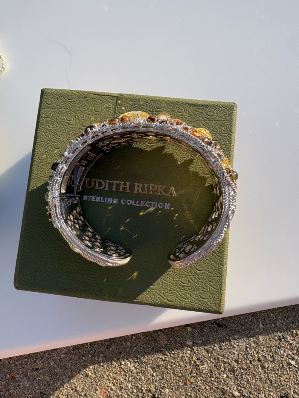 Judith Ripka multi gemstone bracelet wide Cuff Sterling silver CZ hinged 925 - Picture 17 of 17